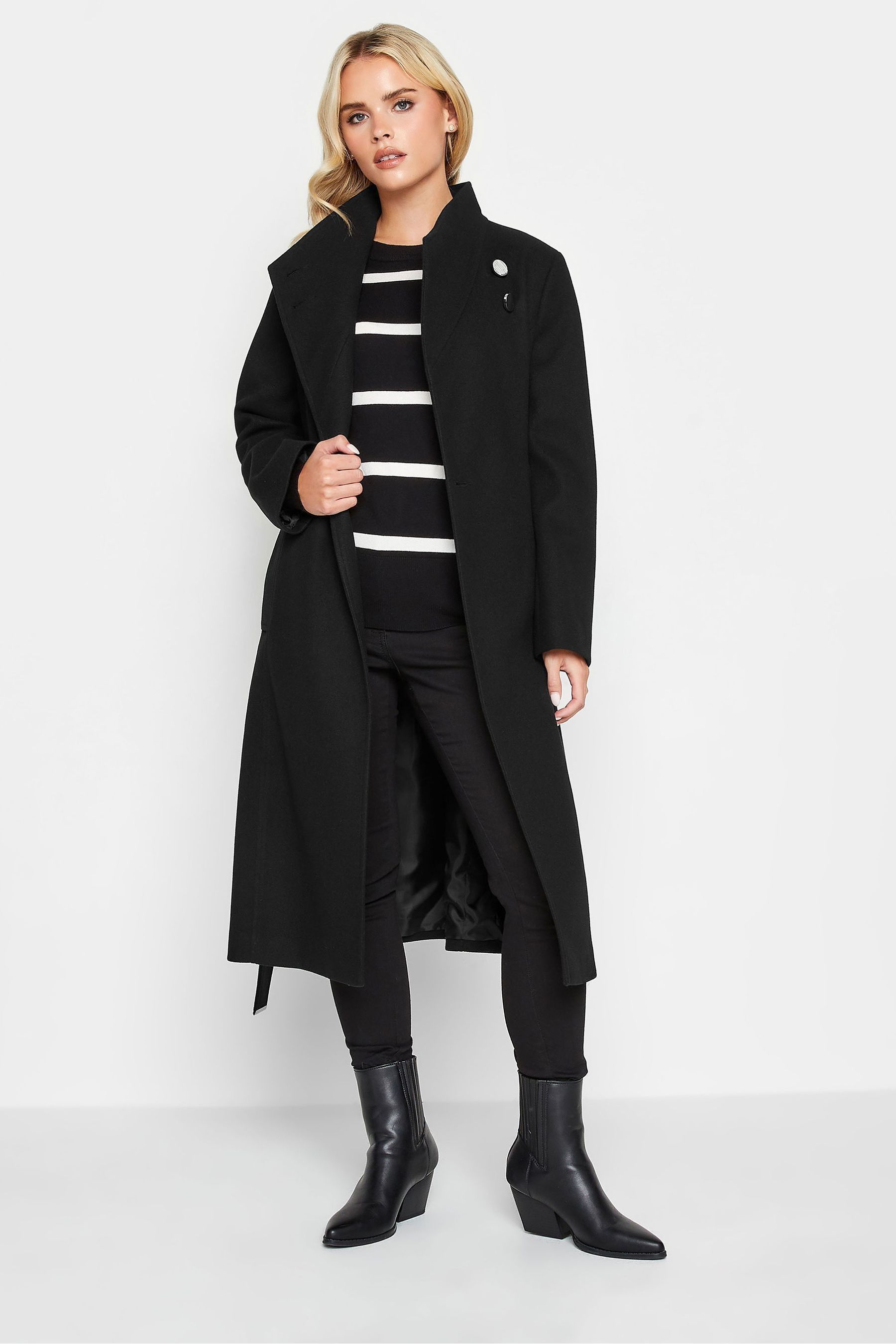 PixieGirl Petite Black Wrap Belted Coat