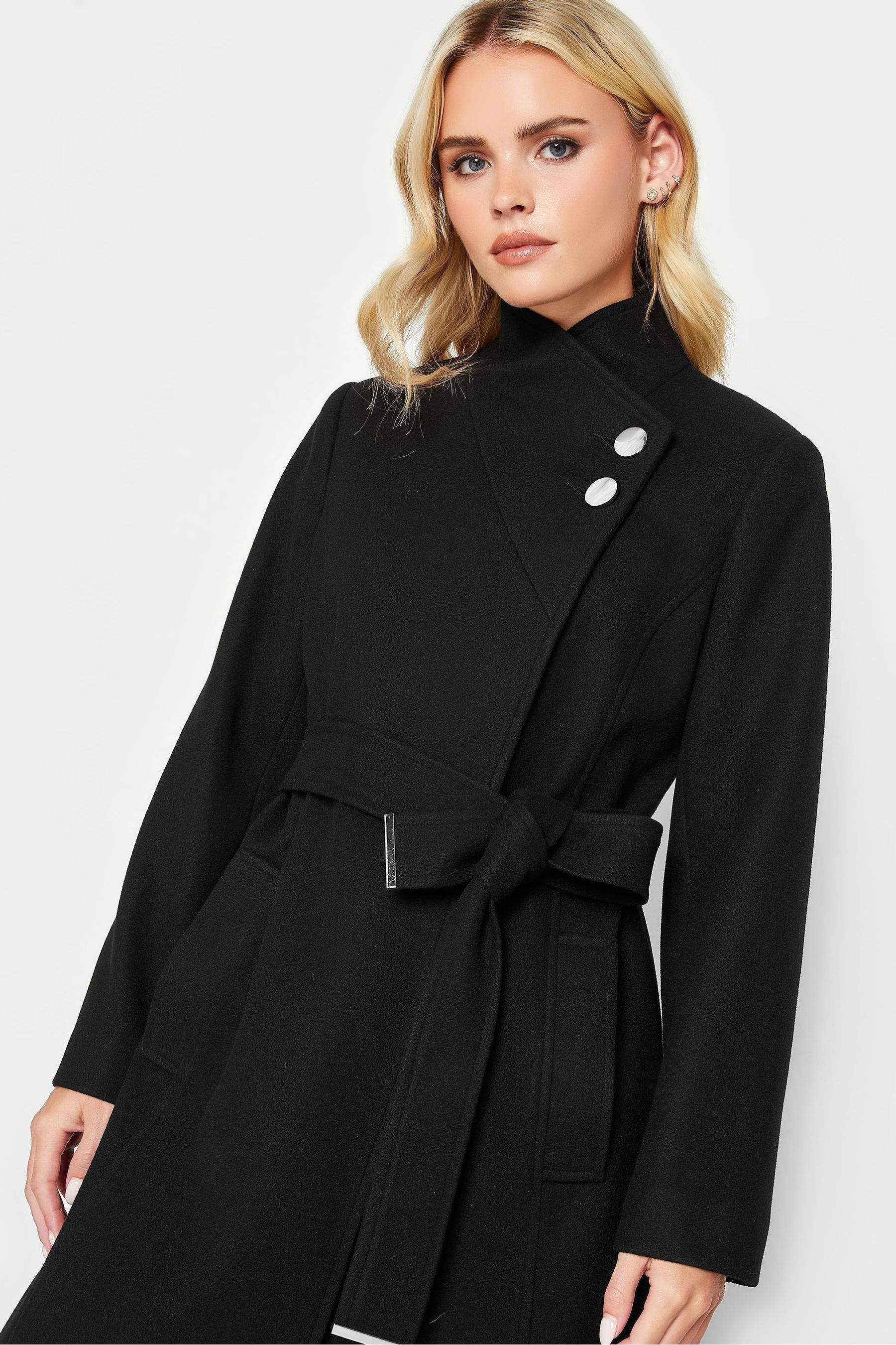 Buy PixieGirl Petite Black Wrap Belted Coat from the Next UK