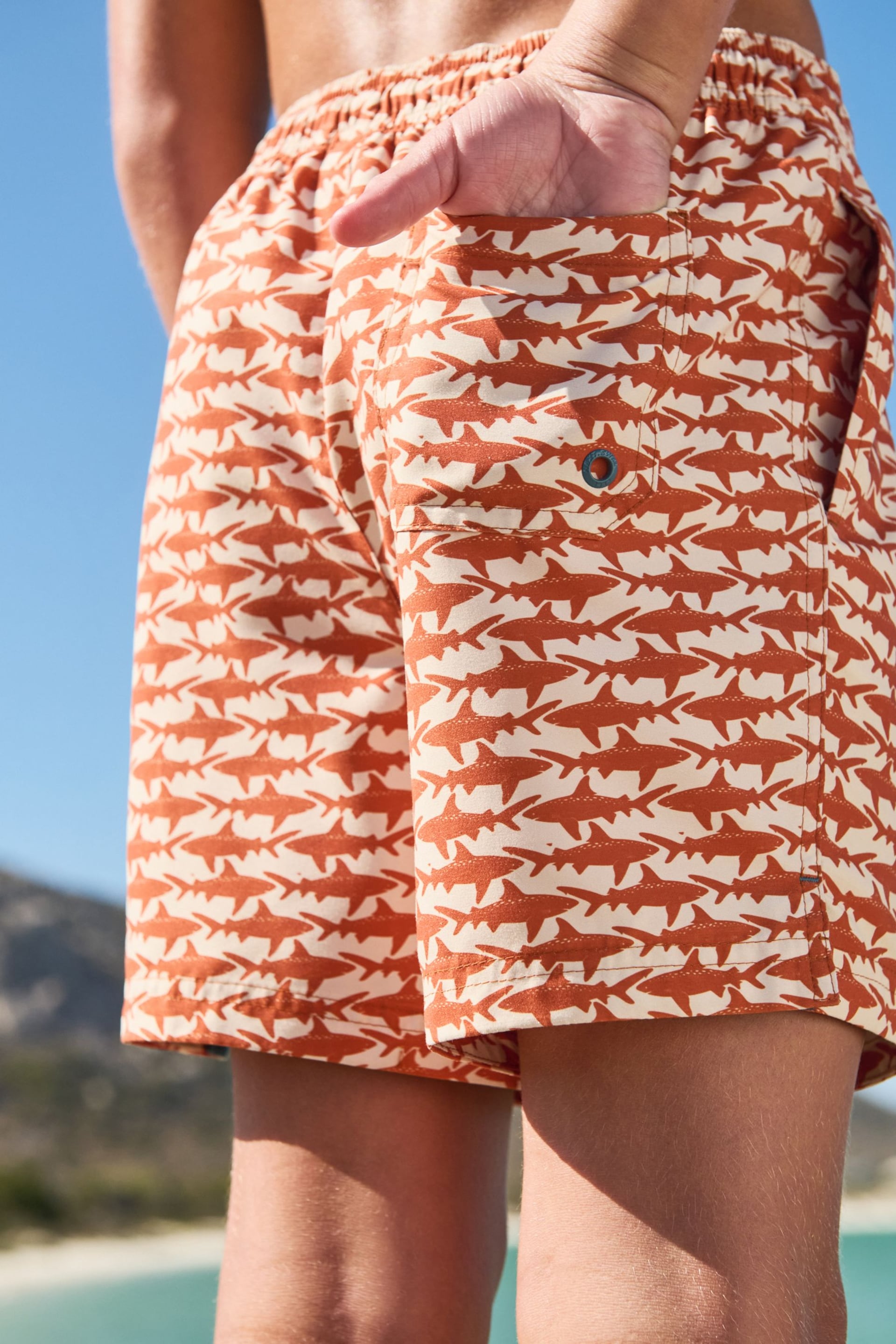 Neutral Shark Printed Swim Shorts (3mths-16yrs) - Image 4 of 8