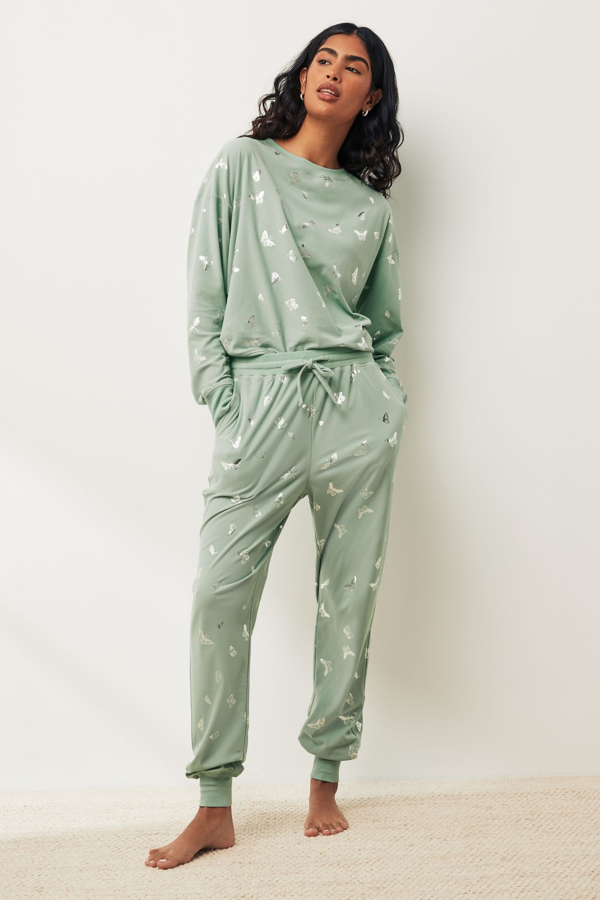 Sage Green Butterfly Foil Supersoft Cosy Pyjamas - Image 2 of 11