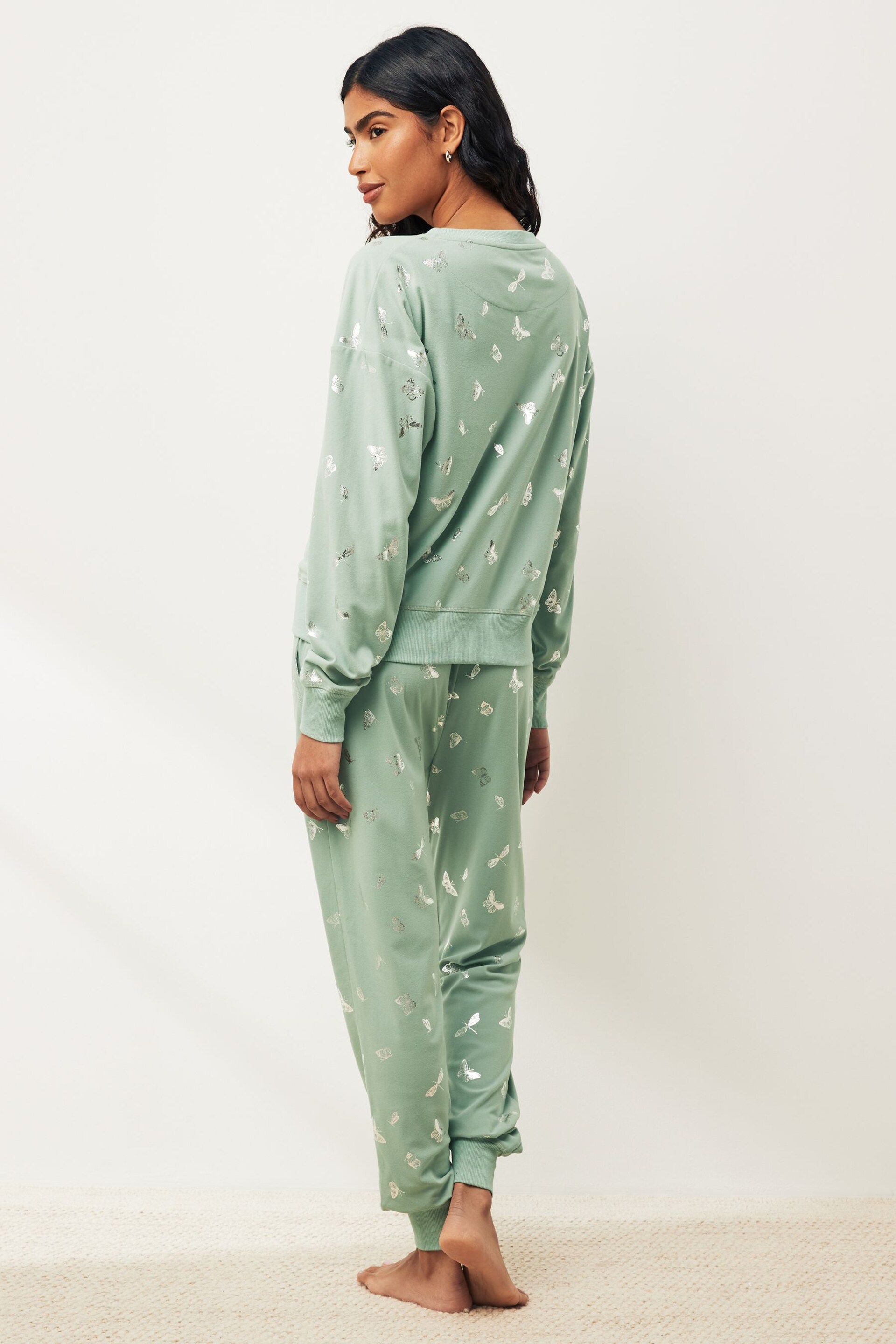 Sage Green Butterfly Foil Supersoft Cosy Pyjamas - Image 3 of 11