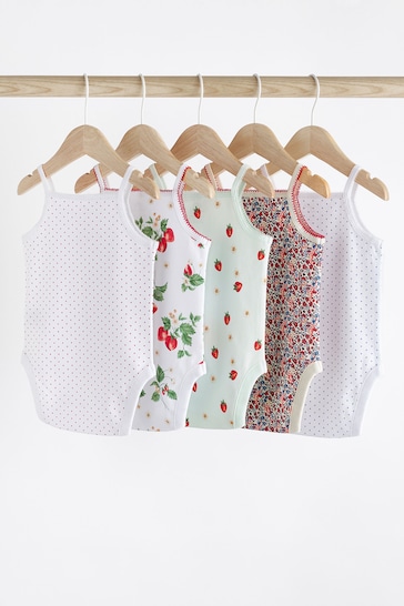 Red/White Baby Strappy Vest Bodysuits 5 Pack