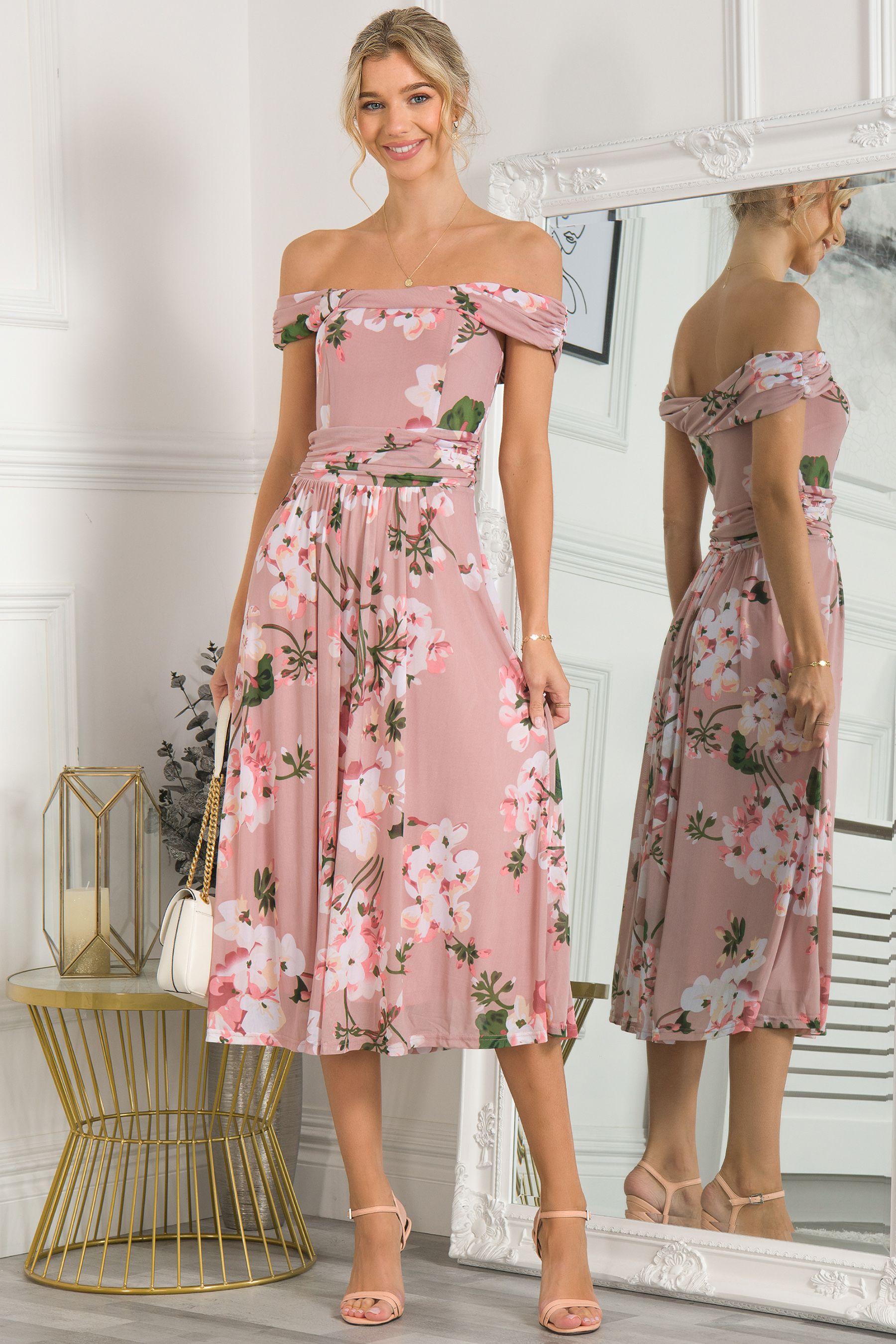 Buy Jolie Moi Pink Rawiya Bardot Neck Mesh Dress from Next Luxembourg