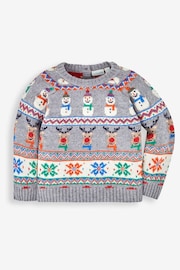 JoJo Maman Bébé Grey Kids' Christmas Fair Isle Jumper - Image 2 of 3