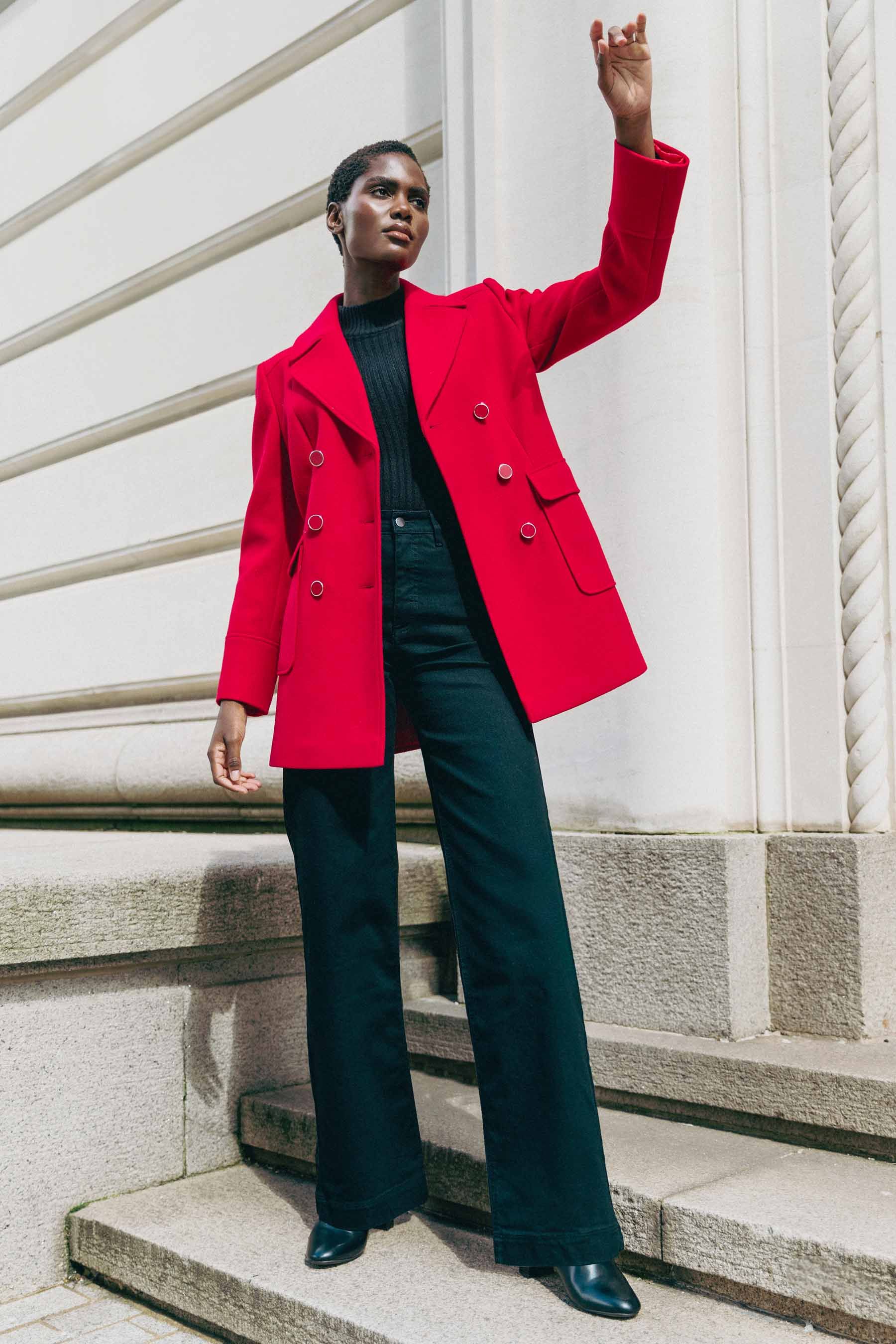Red single breasted coat online