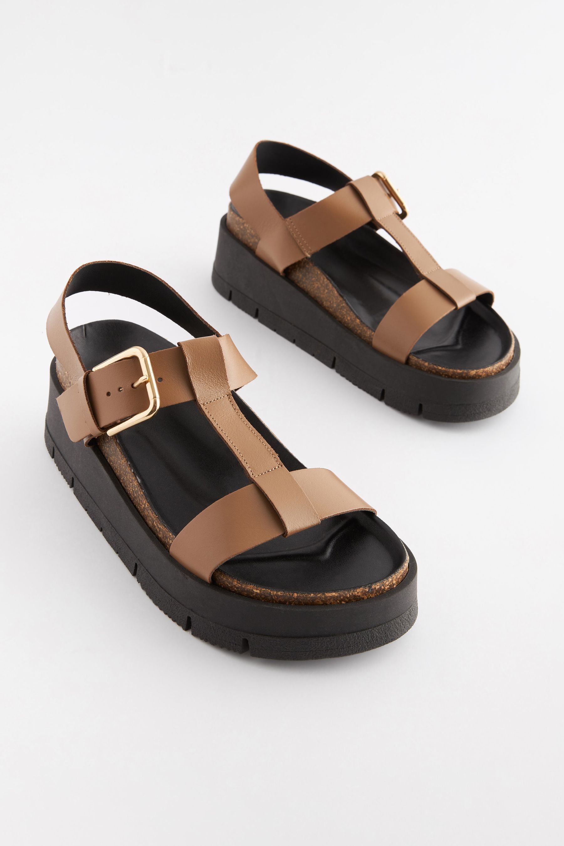 Buy Tan Brown Forever Comfort Leather T Bar Flatform Sandals from Next Denmark
