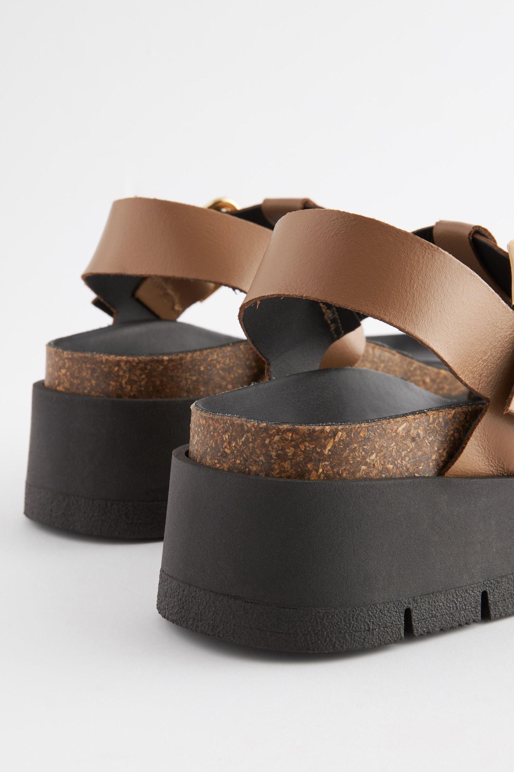 Buy Tan Brown Forever Comfort Leather T Bar Flatform Sandals from Next Luxembourg