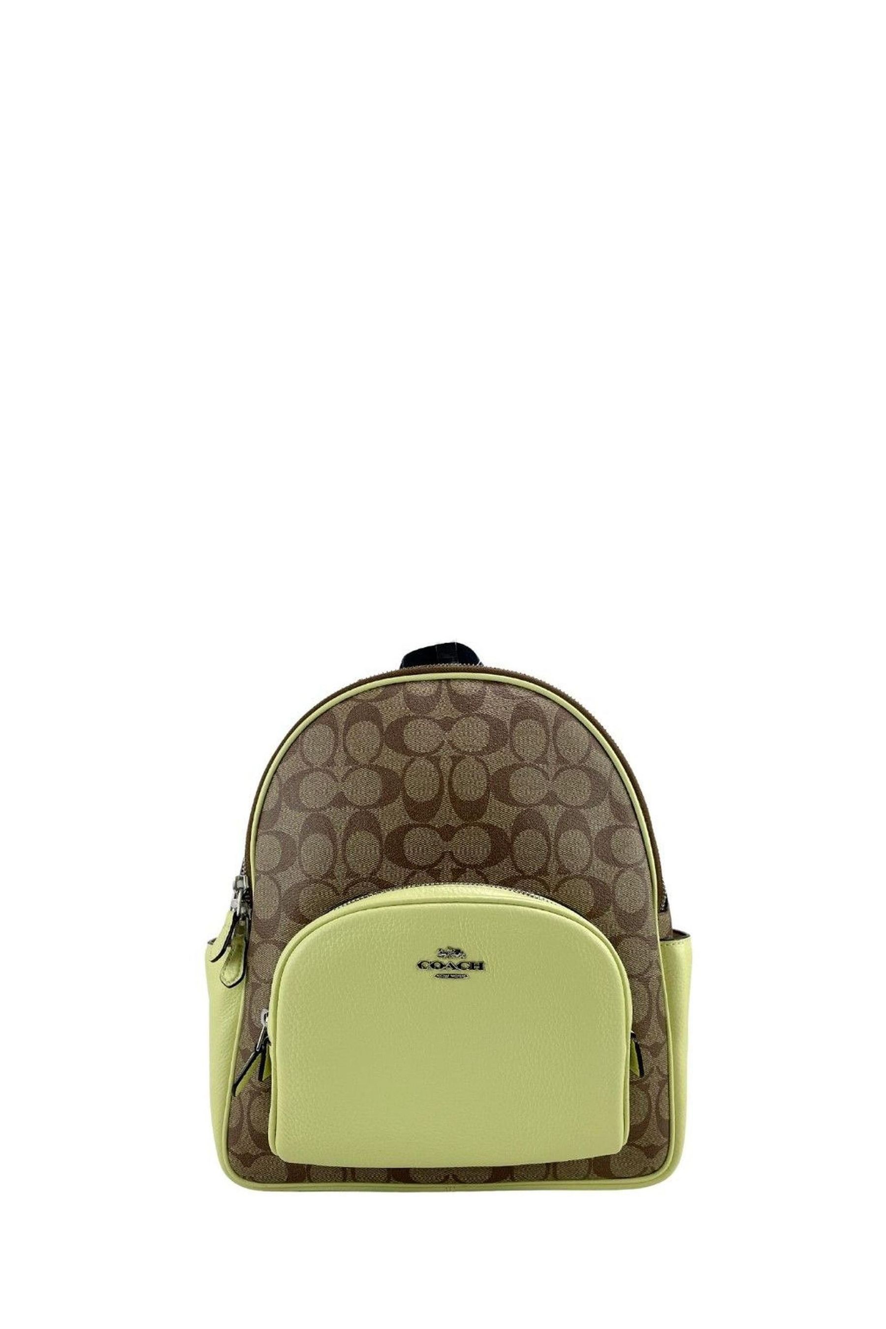 COACH Blue Court Backpack with Signature Coated Canvas and Pebble Leather Trim