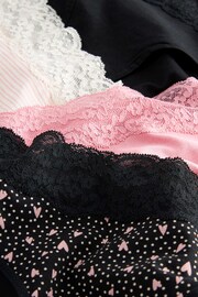 Black/Pink Heart Print High Leg Cotton and Lace Knickers 4 Pack - Image 10 of 10