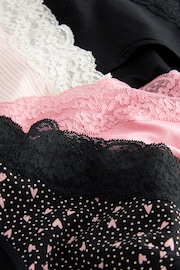 Black/Pink Heart Print High Leg Cotton and Lace Knickers 4 Pack - Image 9 of 10