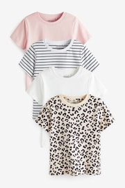 Pink/Stripe/Animal 100% Cotton T-Shirts 4 Pack (3-16yrs) - Image 1 of 3