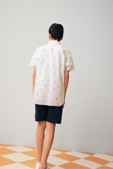 White Short Sleeve Printed Shirt (3-16yrs)