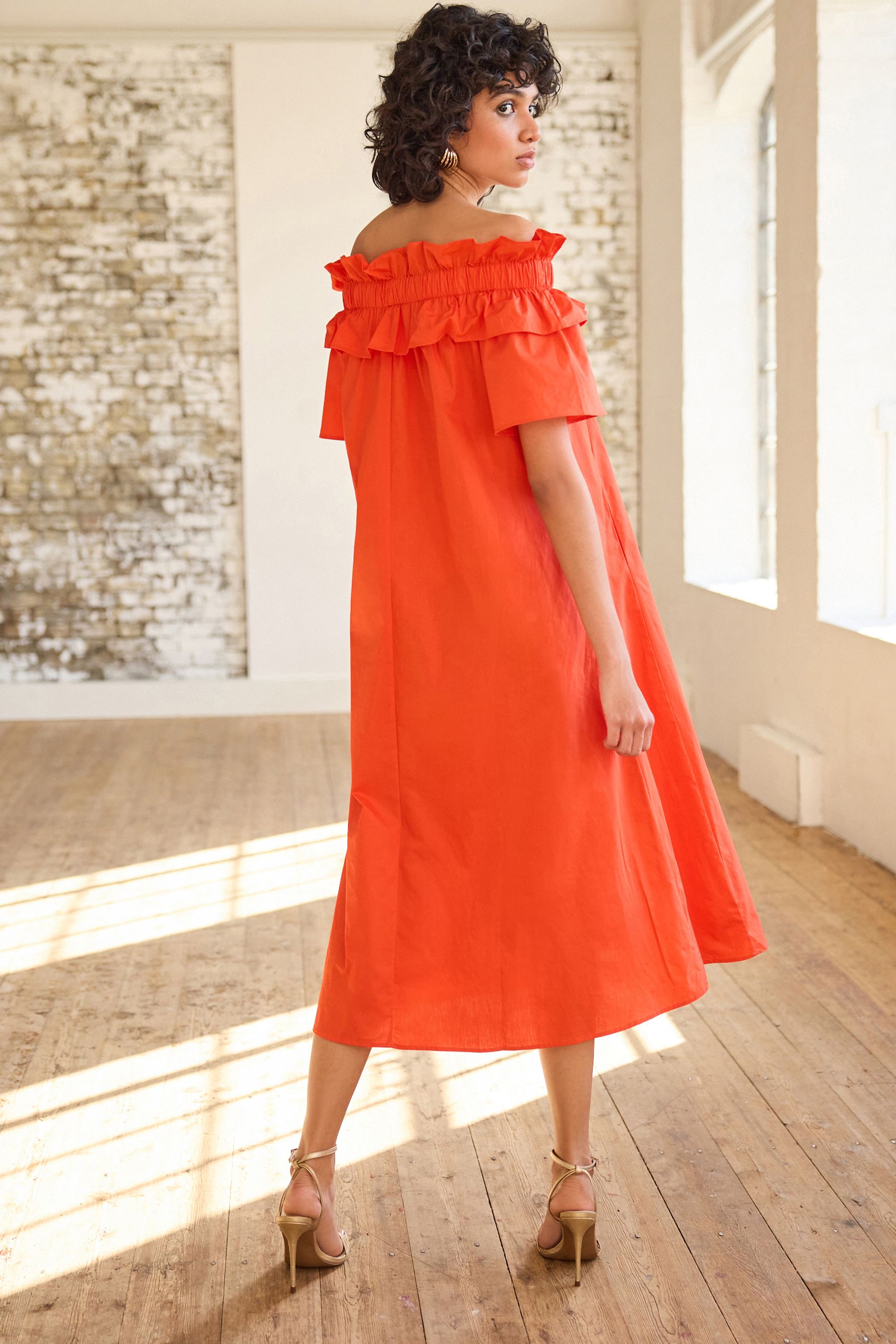 Bardot frill midi dress outlet