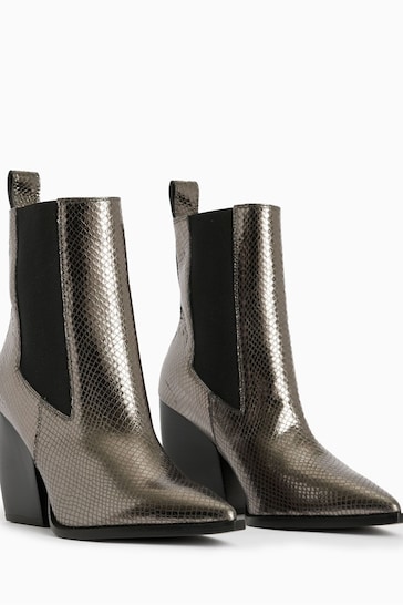 AllSaints Grey Ria Snake Effect Boots
