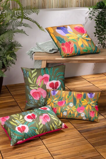 Wylder Nature Green Poppy Floral UV  Water Resistant Cushion