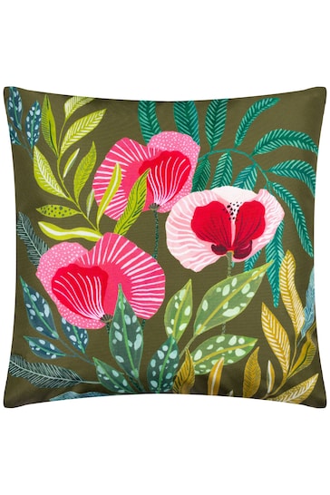 Wylder Nature Green Poppy Floral UV  Water Resistant Cushion