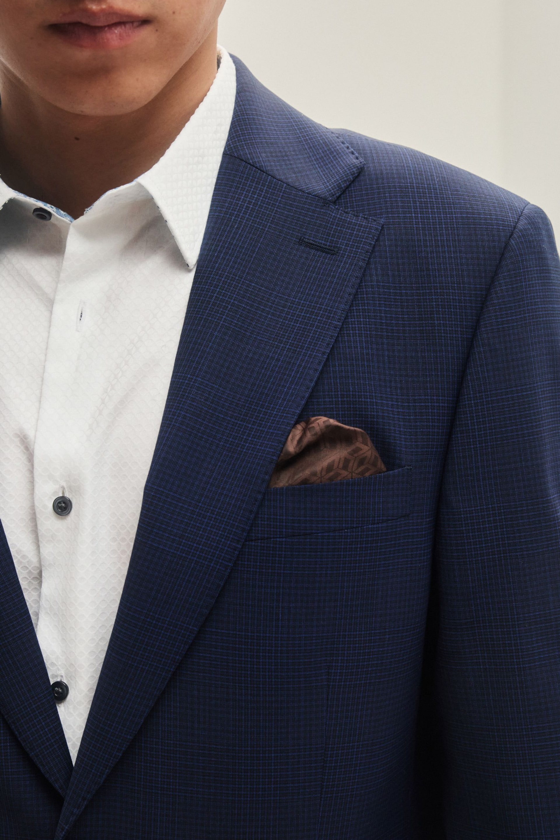 Navy Blue Check Suit Jacket - Image 5 of 11