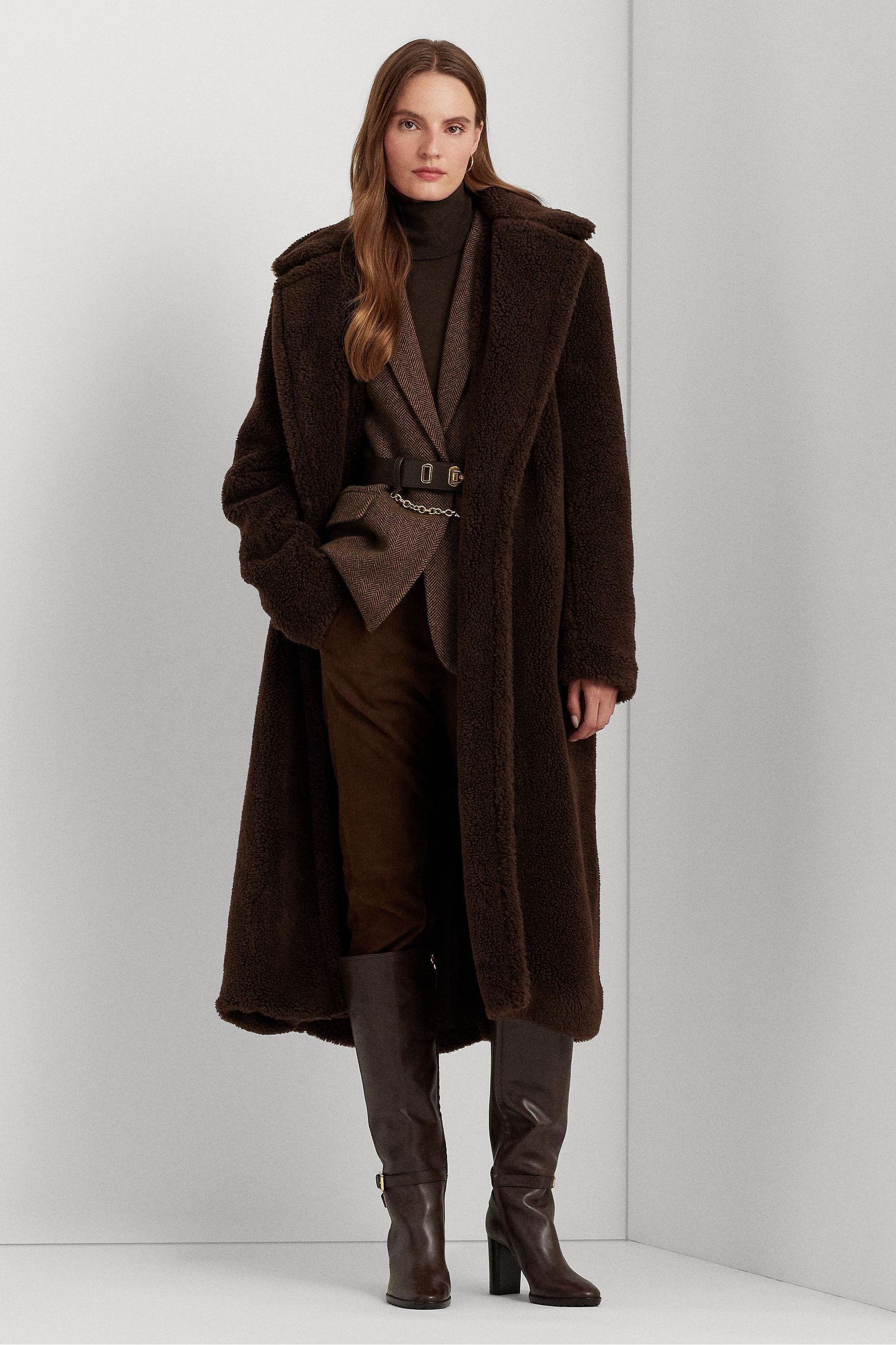 Buy Lauren Ralph Lauren Brown Belted Fleece Wrap Coat from Next Ireland
