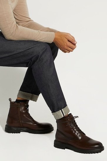 Dune London Brown Concepts Cleated Sole Lace-Up Boots