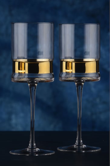 2 Pack Gold Wine Glasses By The DRH Collection