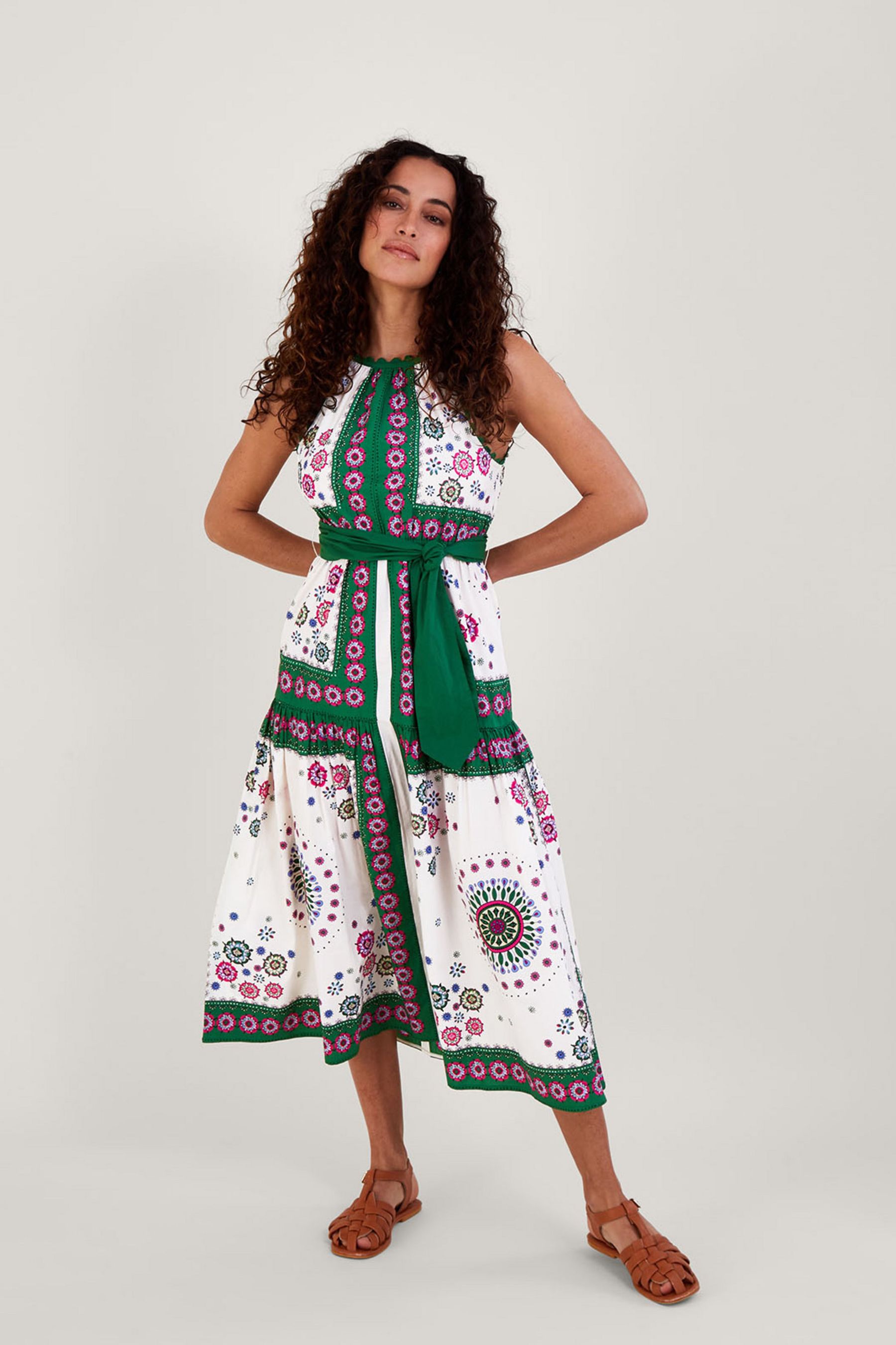 Buy Monsoon Green Scarf Print Halter Midi Dress from Next Luxembourg