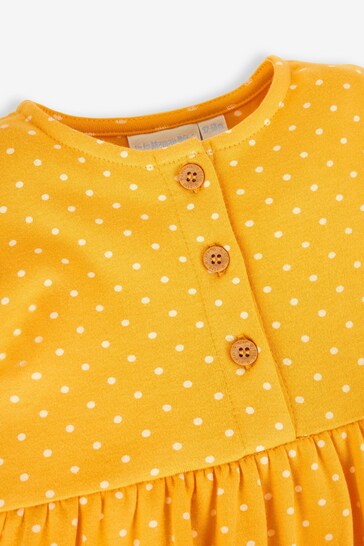 JoJo Maman Bébé Mustard Yellow Duck Appliqué Button Front Dress