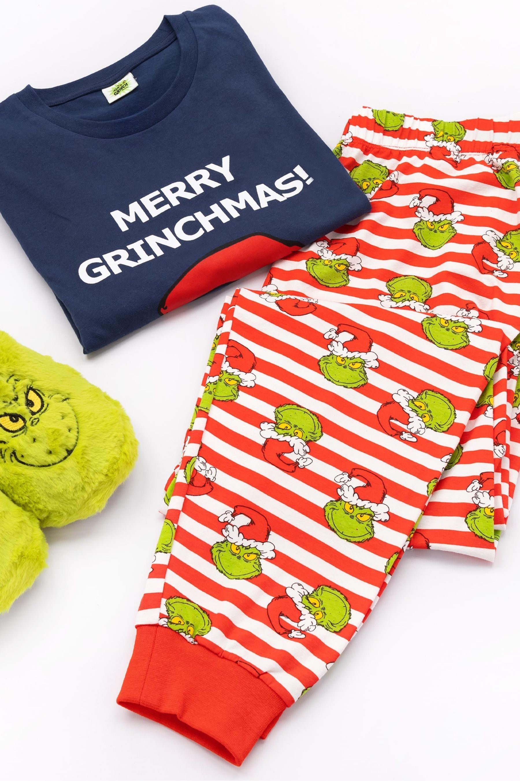 Buy Vanilla Underground Blue 100 Cotton The Grinch Unisex Merry Grinchmas Slogan Long Sleeve Long Leg Pyjamas Set from the Next UK online shop