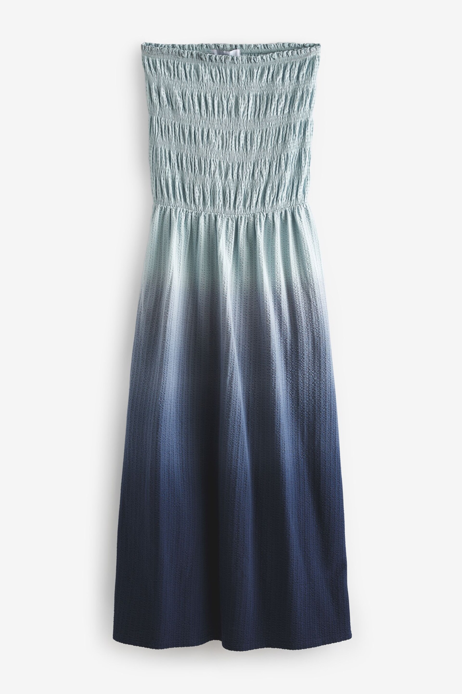 Blue Ombre Jersey Cotton Textured Bandeau Midi Dress - Image 6 of 7