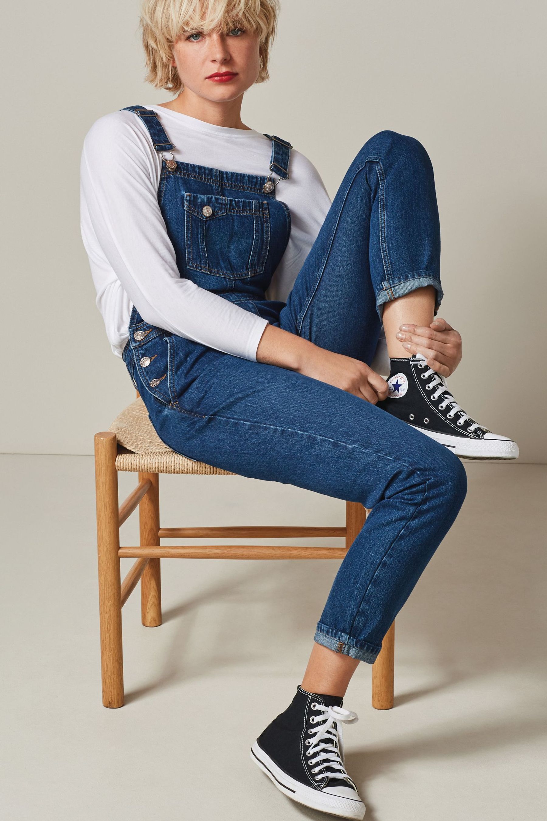 Buy Dark Blue Tapered Leg Denim Dungarees from Next Luxembourg