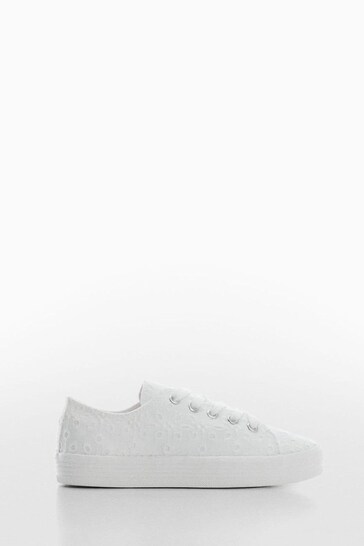 Mango Textured Lace-Up White Trainers