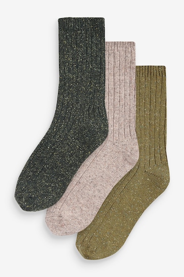 Green Thermal Wool Blend Ankle Socks With Silk 3 Pack