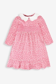 JoJo Maman Bébé Rose Woodland Floral Smocked Jersey Dress With Broderie Collar - Image 1 of 3