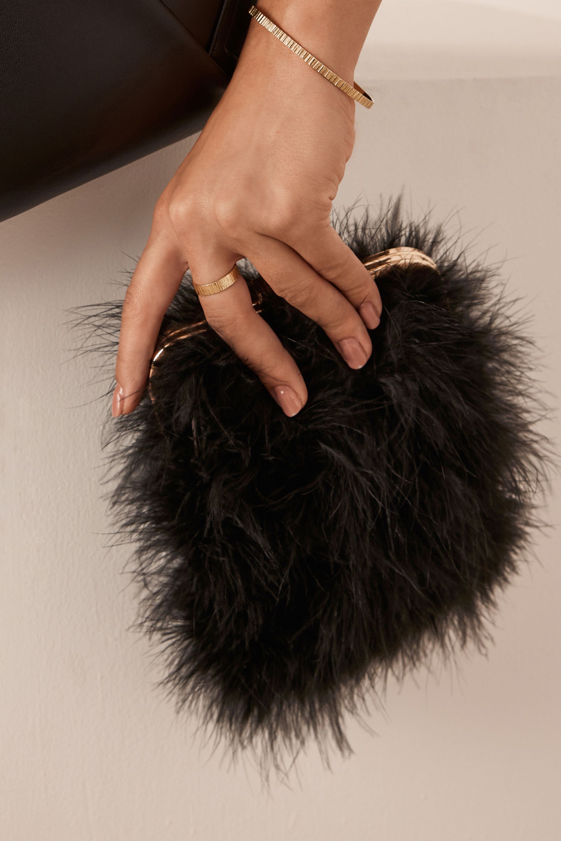 Black Black Feather Frame Clutch Bag