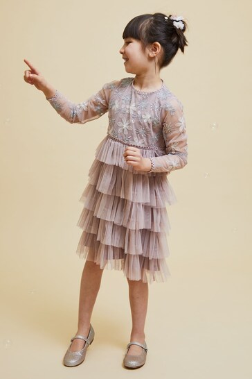 Amelia Rose Childrens Purple Embroidered Dress