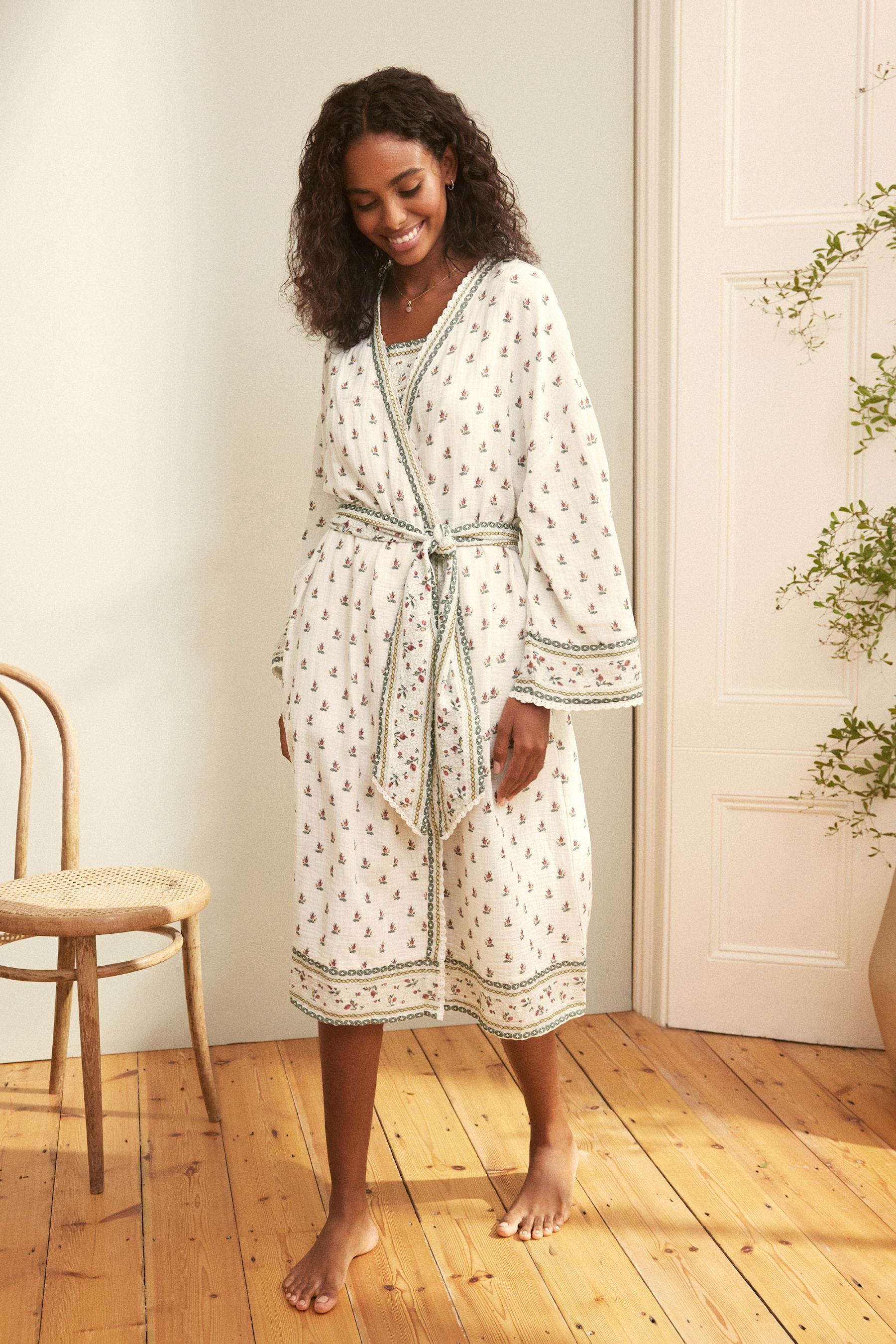 Buy Laura Ashley White Aylesmore Sprint Print Crinkle 100 Cotton Robe from Next United Arab Emirates