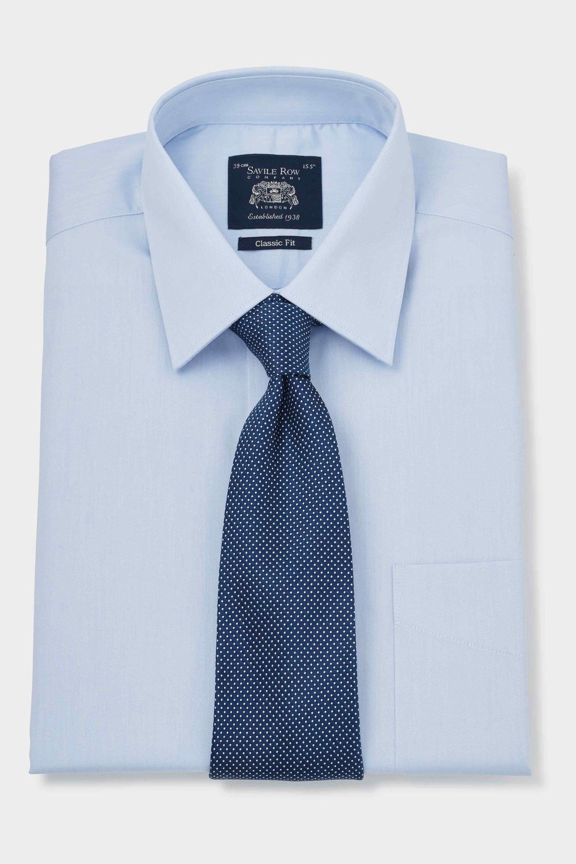 Savile Row Company Blue Twill Classic Fit Single Cuff Shirt - Image 3 of 5