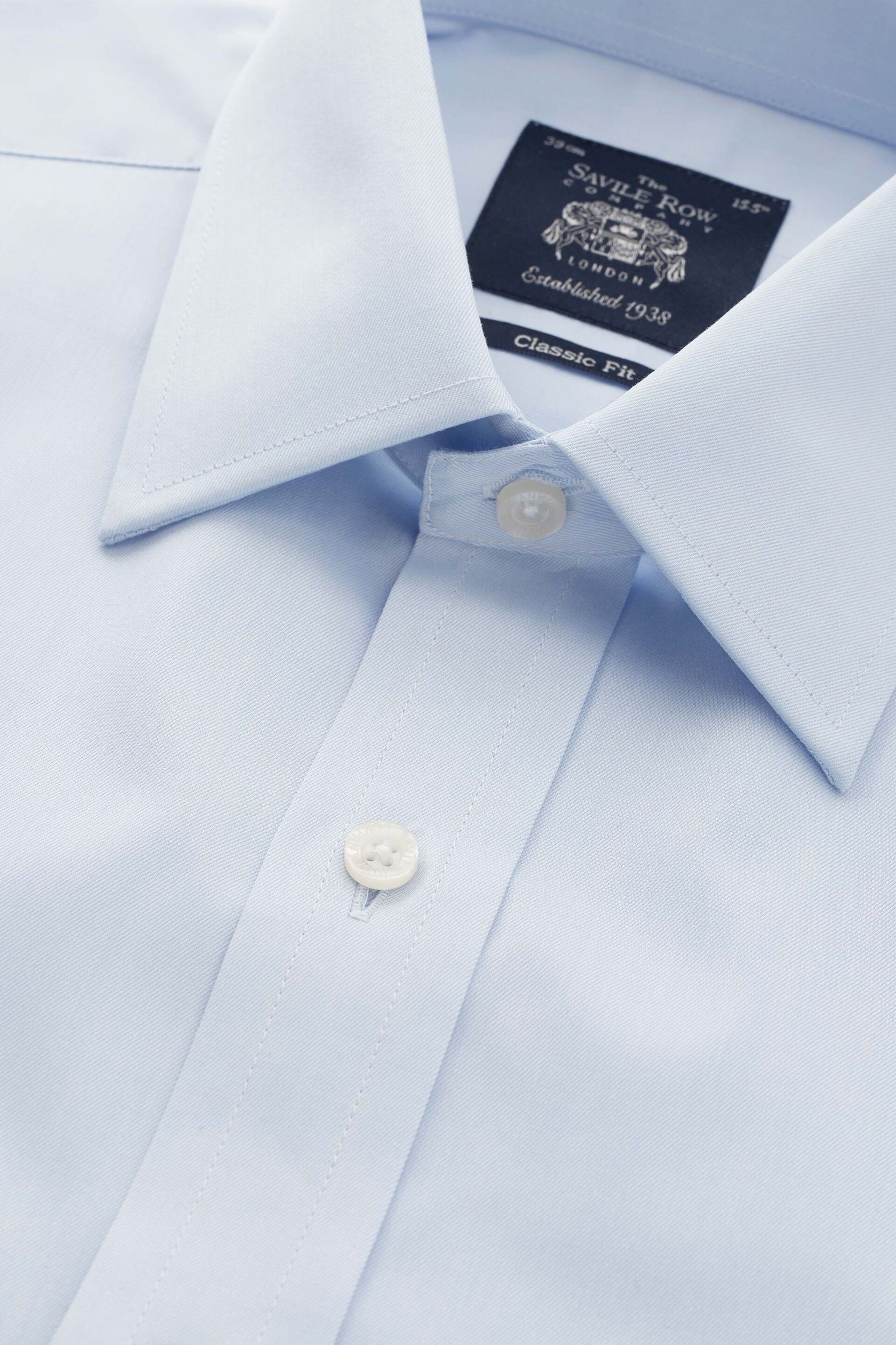 Savile Row Company Blue Twill Classic Fit Single Cuff Shirt - Image 5 of 5