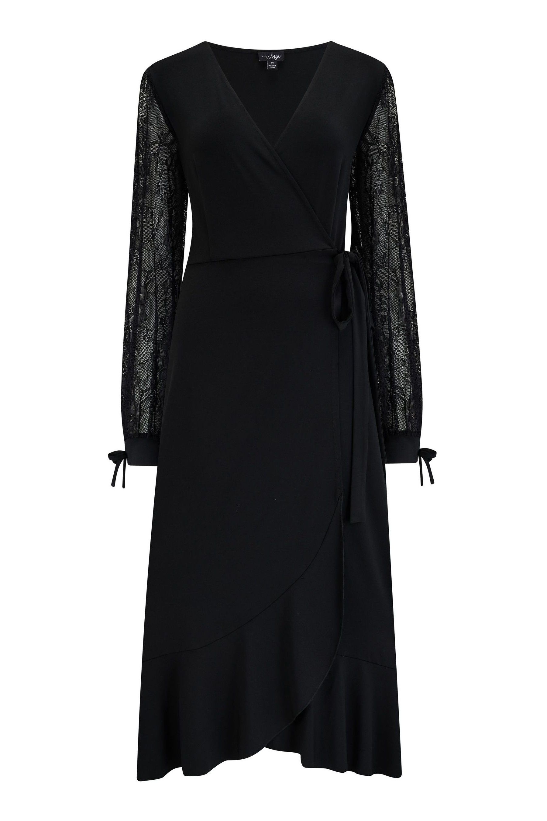 Lace wrap dress with long sleeves clearance