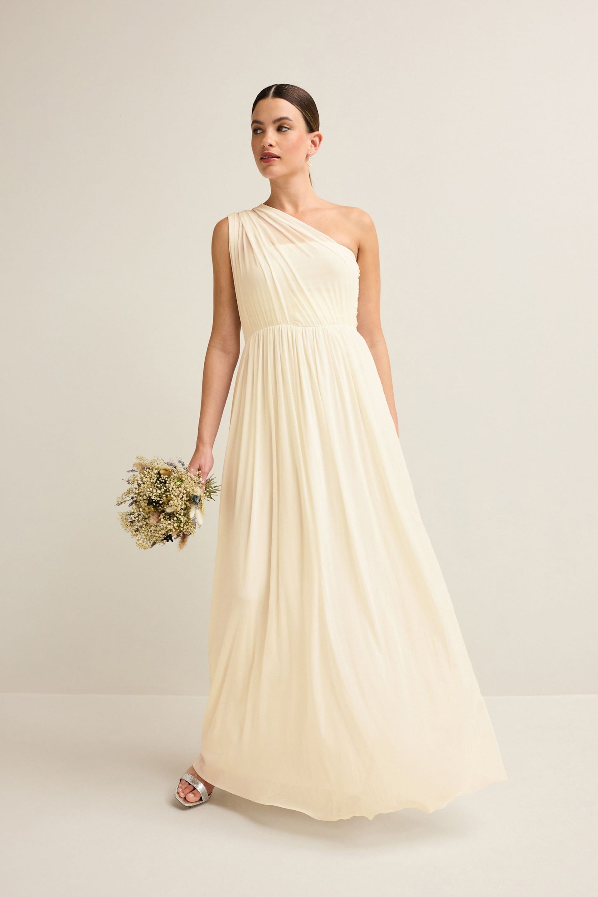 Cream Mesh Multiway Bridesmaid Wedding Maxi Dress - Image 1 of 9