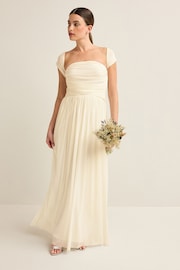 Cream Mesh Multiway Bridesmaid Wedding Maxi Dress - Image 3 of 9