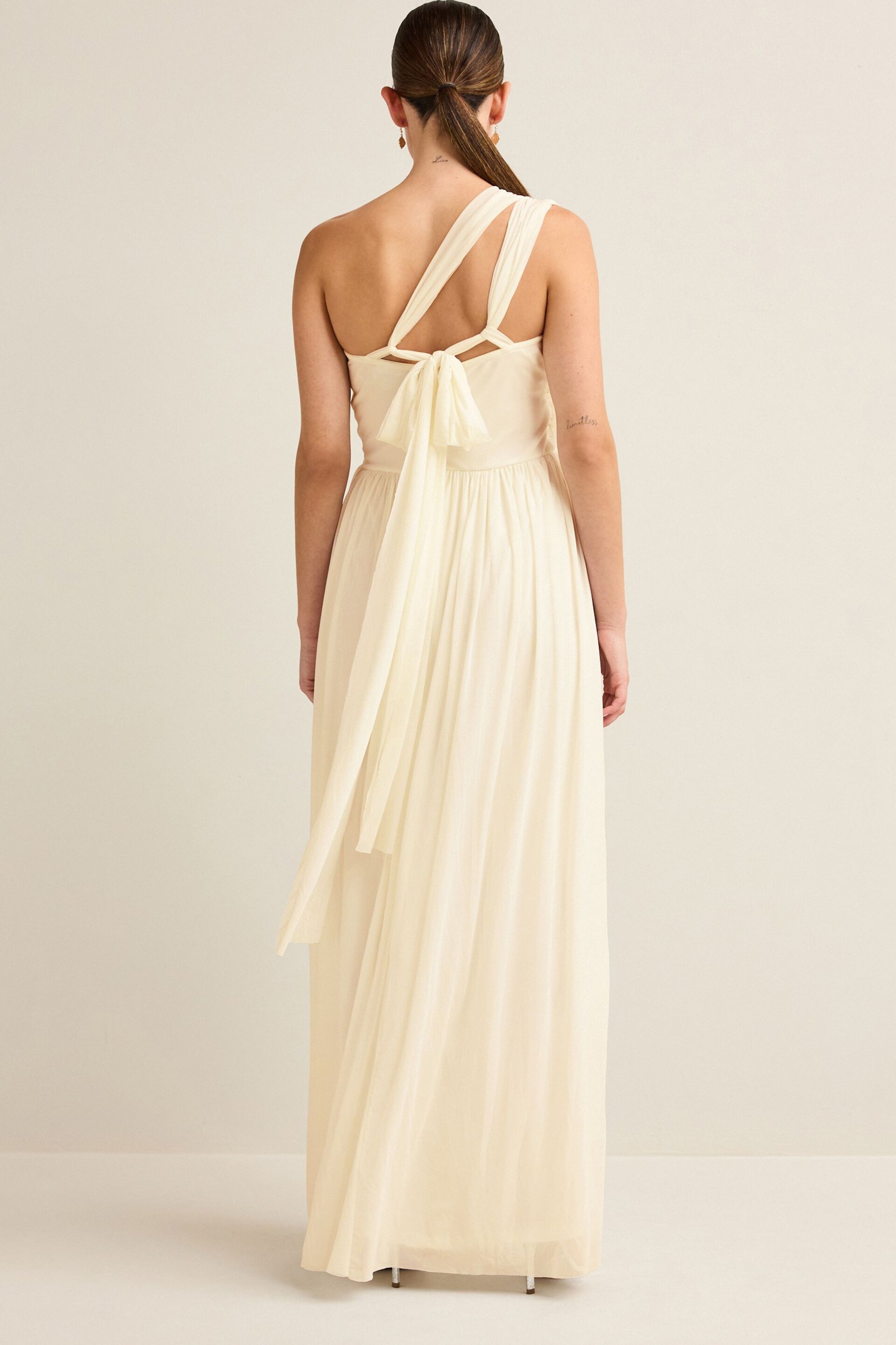 Cream Mesh Multiway Bridesmaid Wedding Maxi Dress - Image 4 of 9