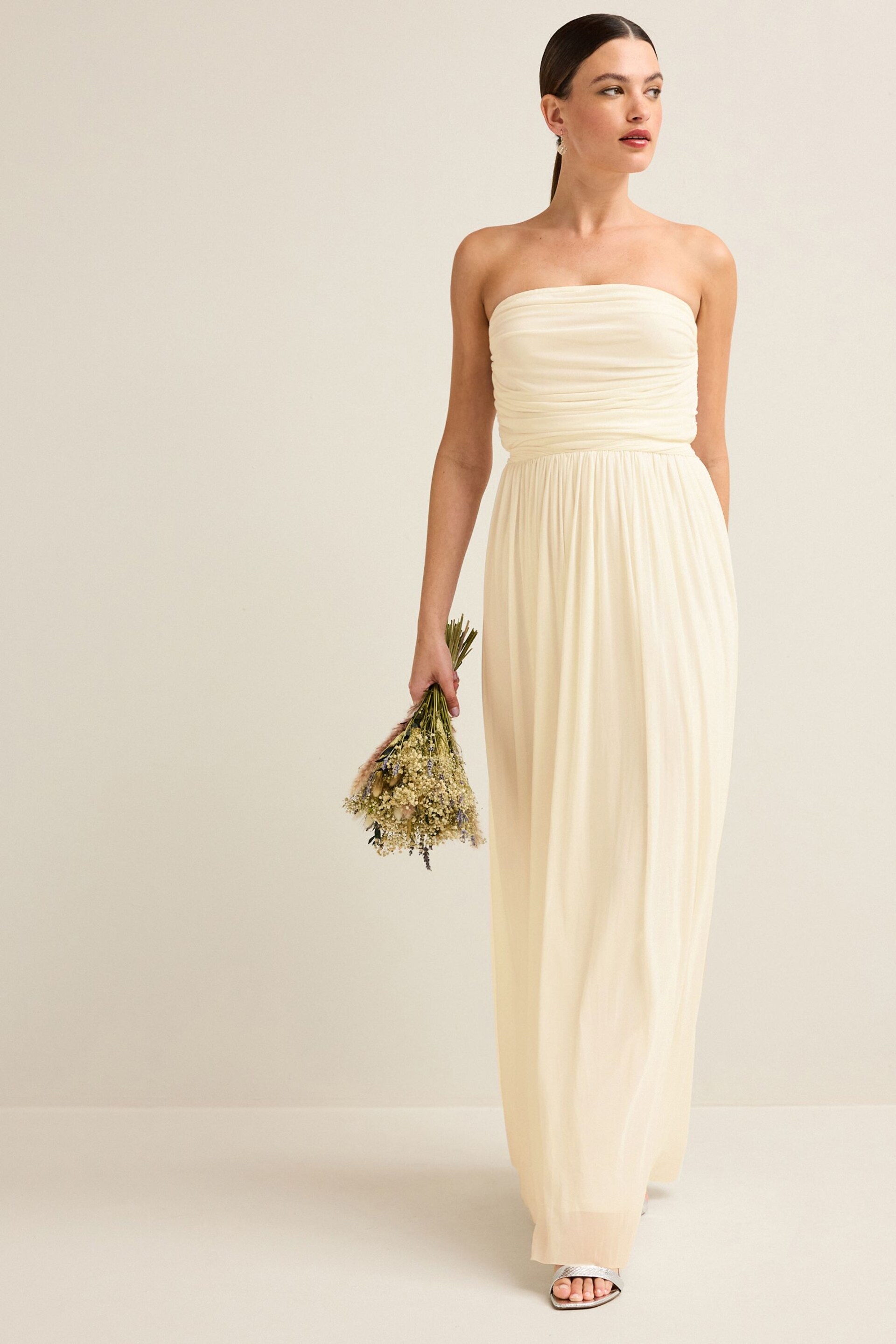 Cream Mesh Multiway Bridesmaid Wedding Maxi Dress - Image 5 of 9