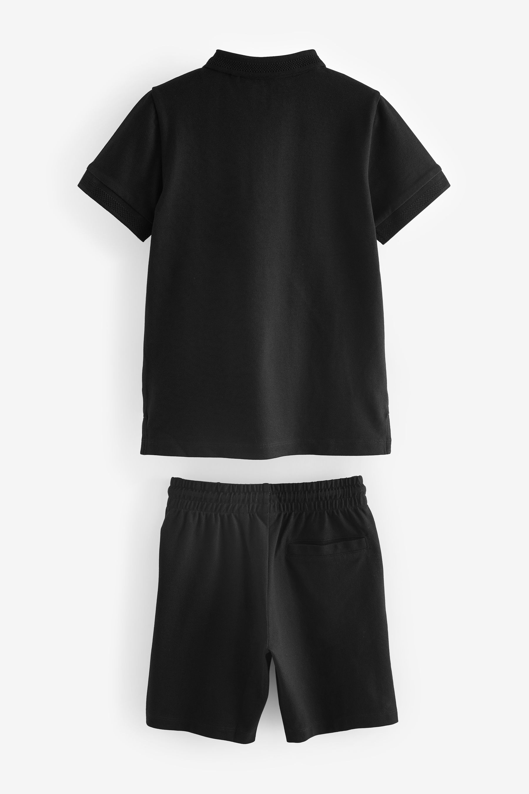 Black Zip Neck Polo Shirt And Shorts Set 3 16yrs