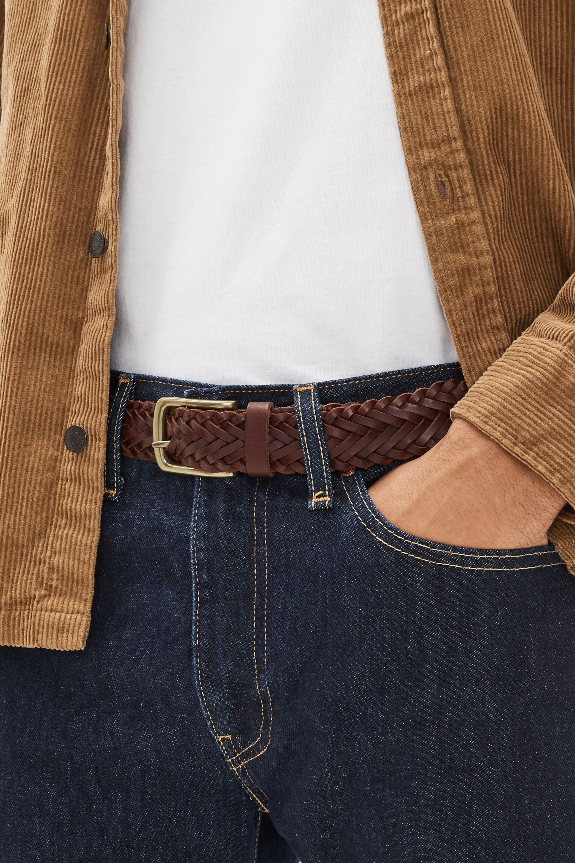 Dark Brown Weave Leather Belt - Image 1 of 3