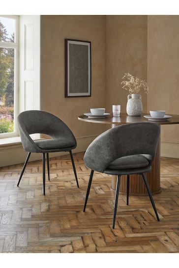 Set of 2 Monza Faux Leather Dark Grey Hewitt Black Leg Dining Chairs