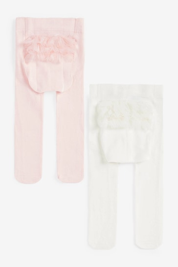 White/Pink Baby Tights 2 Pack (0mths-2yrs)