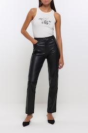 River Island Black Faux Leather Straight Leg Trousers - Image 1 of 4