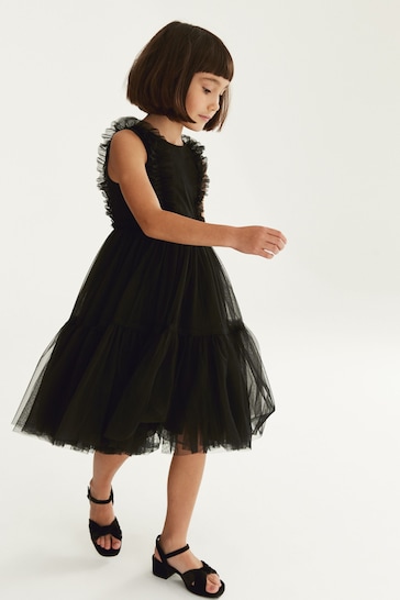 Black Mesh Ruffle Party Dress (3-16yrs)