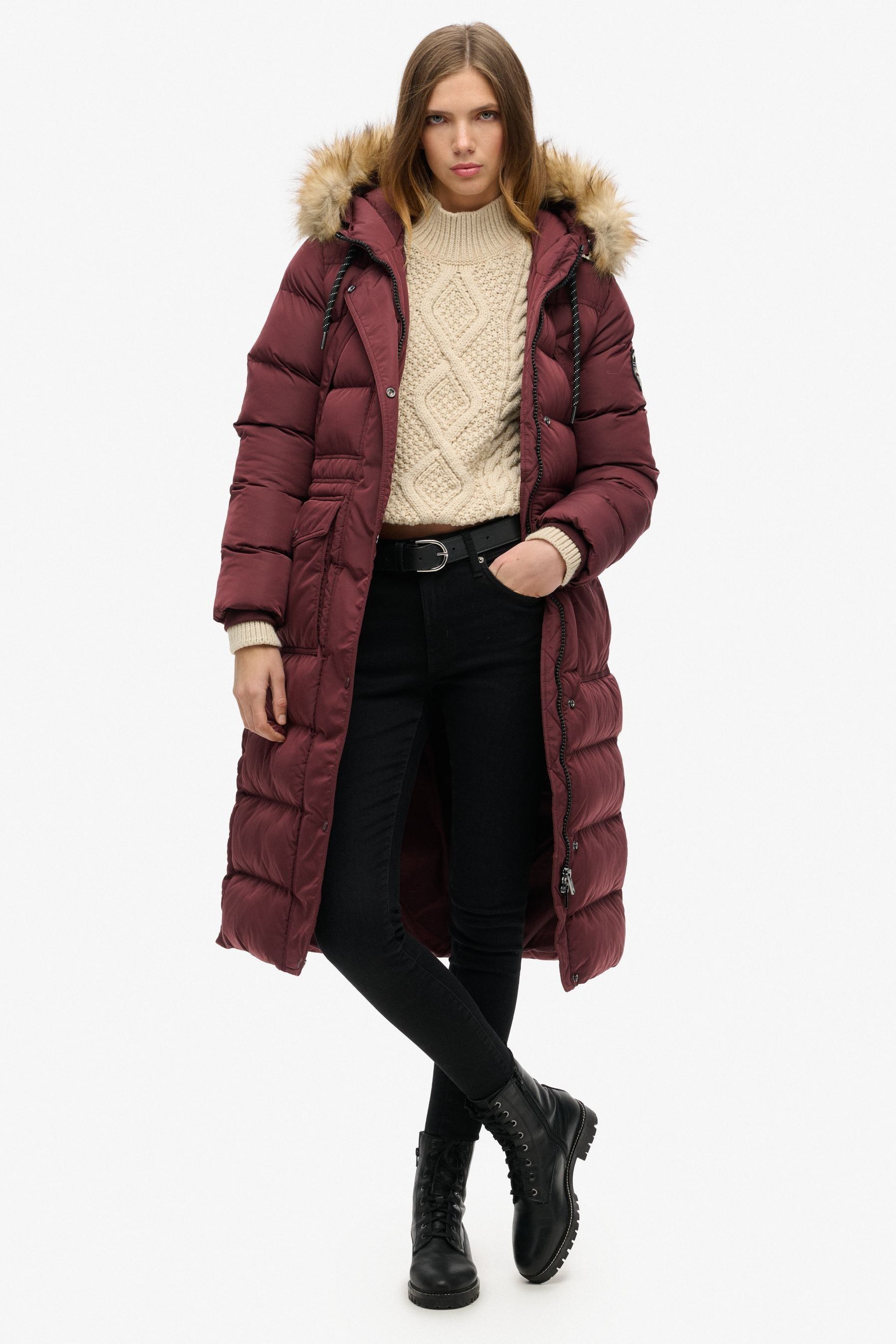 Buy Superdry Clay Burgundy Everest Faux Fur Longline Jacket from Next Oman
