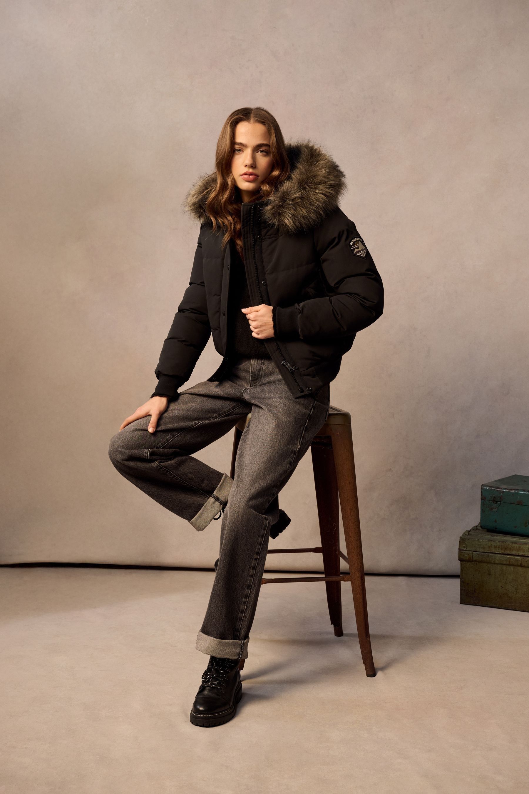 Buy Superdry Black Everest Hooded Bomber Jacket from the Next UK online shop